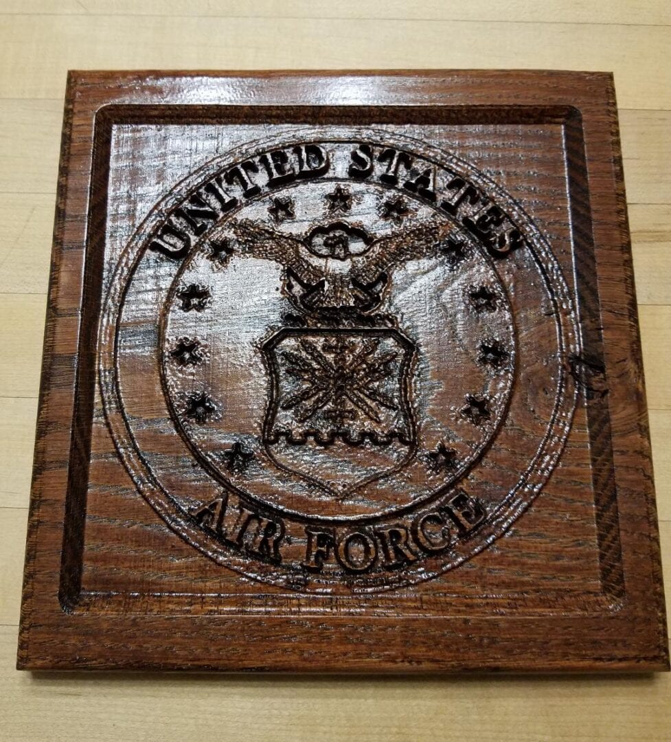 US Air Force logo carved on wood