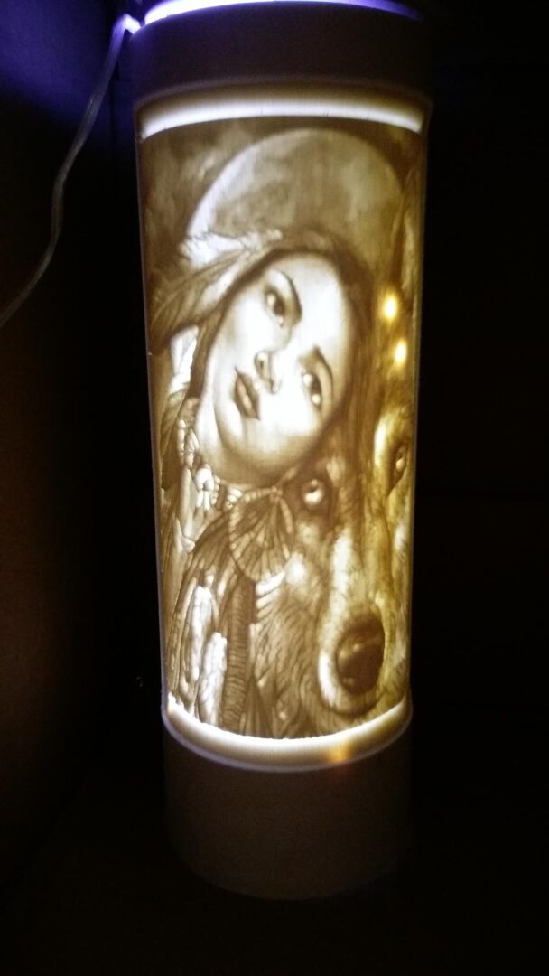 Indian with a wolf wood lithophane