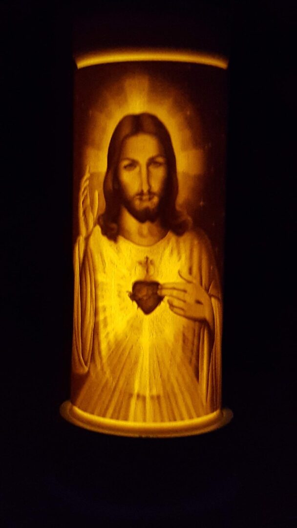 Sacred Heart Jesus wood lithophane